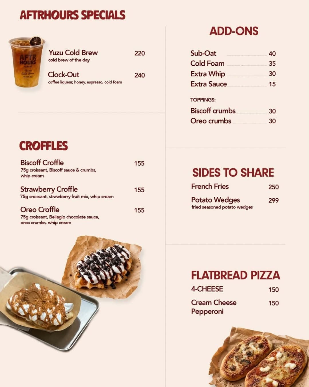 Aftrhours Cafe menu page 1